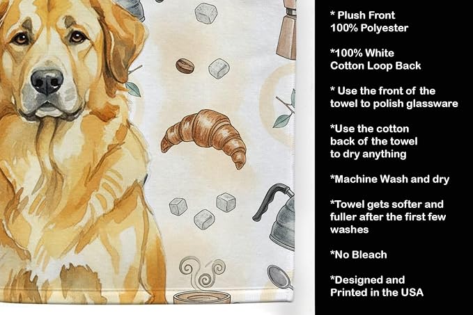 Caroline's Treasures Lion Yellow Leonberger Coffee Bar Kitchen Towel Velour Plush Front and Cotton Loop Back Machine Washable