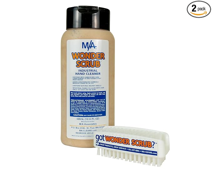 M/A Wonder Scrub - Industrial Strength Mechanic Hand Cleaner - Heavy Duty Walnut Shell Soap | Heavy Duty Nail Brush (400 ml bottle & Brush)