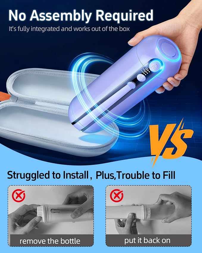 Electric Portable Bidet for Travel, Rechargeable USB-C Handheld High Pressure Sprayer, Camping 6.8oz Smart Foldable Water Storage, 2000mAh Battery Long Life, Personal Cleaner for Men & Women (Purple)