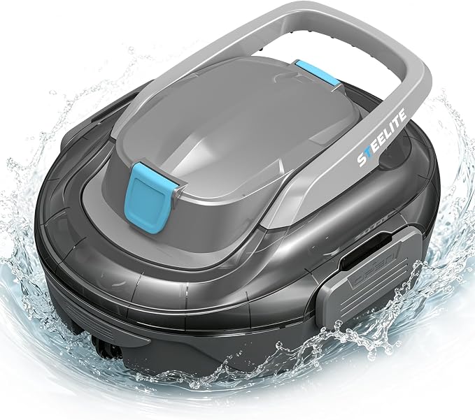 Steelite Robotic Pool Cleaner S7, Cordless Pool Vacuum for Above Ground Pool, Automatic Pool Vacuum Robot with Dual Motors, Self Parking, 120 Mins Runtime, Robotic Pool Vacuum for Leaves & Dirt
