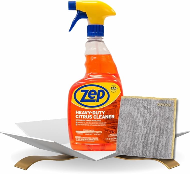 Zep Heavy Duty Citrus Degreaser Spray 32 oz Bundle with Microfiber Cloth - Powerful Grease Remover for Kitchen, Stovetops, and Appliances - Versatile Multi-Surface Cleaner - (2 Items)