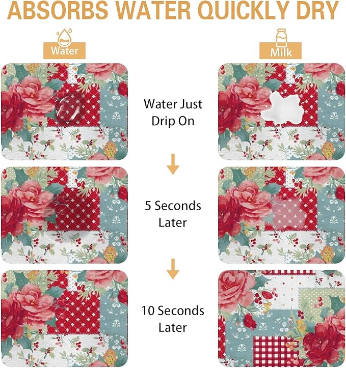 Kitchen Countertop Dish Drying Mat,Super Absorbent Coffee Bar Mat for Maker Espresso Machine, Anti-Slip Accessories for Kitchen Countertops 24x18 Inch