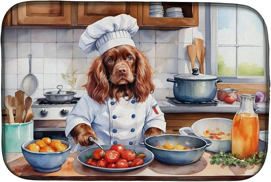 Caroline's Treasures DAC6331DDM Sussex Spaniel The Chef Dish Drying Mat Absorbent Dish Drying Mat Pad for Kitchen Counter Dish Drainer Mat for Countertop, 14 x 21", Multicolor