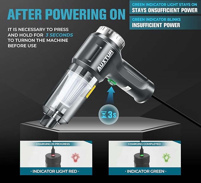 Handheld Vacuum Cordless-3 in 1 Car Vacuum Cleaner High Power-Brushless Motor 12000PA,Super Suction Power Vacuums-Cable-Small, Portable and Rechargeable Cleaner for Car