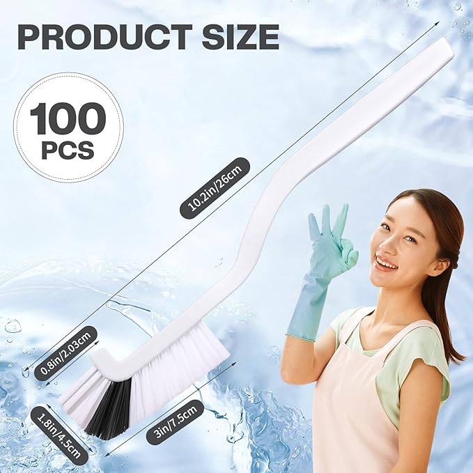 Rtteri 100 Pcs Kitchen Scrub Brush Bulk Sink Bathroom Brush Edge Corner Cleaning Brush Mini Grout Brush Right Angle Scrubbing Brush with Stiff Bristle for Household Window Track Bottle Tile Lines