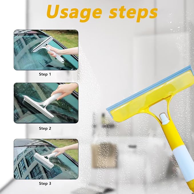 3 in 1 Window Cleaning Scraper 3 Pack 3 in1 Spray Squeegee Scraper for Window, Shower Door, Mirror, Glass and Car Cleaning
