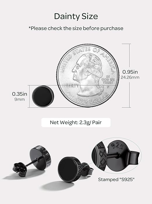 ChicSilver 925 Sterling Silver Viking Rune Natural Black Onyx Stud Earrings For Women Men