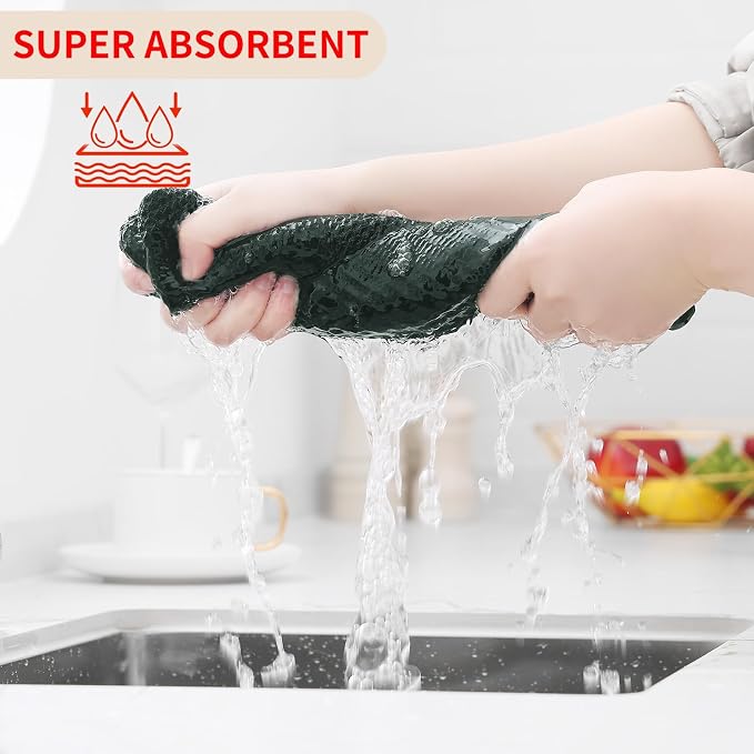 Homaxy 100% Cotton Waffle Weave Kitchen Dish Cloths, Ultra Soft Absorbent Quick Drying Dish Towels, 12 x 12 Inches, 24-Pack, Blackish Green