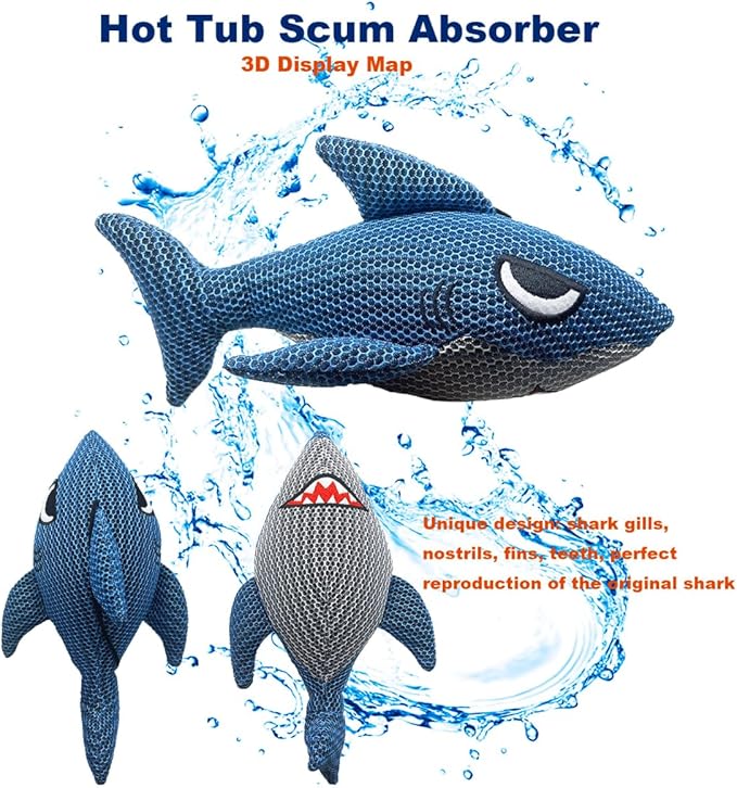 Hot Tub Scum Absorber Shark-2 Pack Hot Tub Cleaner Hot Tub Sponges Scum Collector，Keeps Water Clear for Adults Reusable Pool Scum Absorber