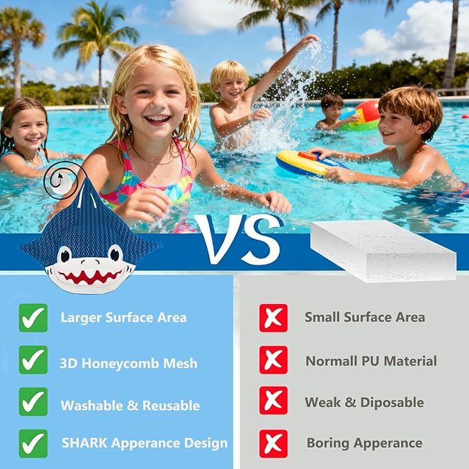 QISHENG Hot Tub Scum Absorber for Spa Cleaner, Reusable & Washable Hot Tub Cleaner/Sponge/Skimmer/Accessories for Spa & Pool Scum Oil Absorber(2 Pack, Shark)