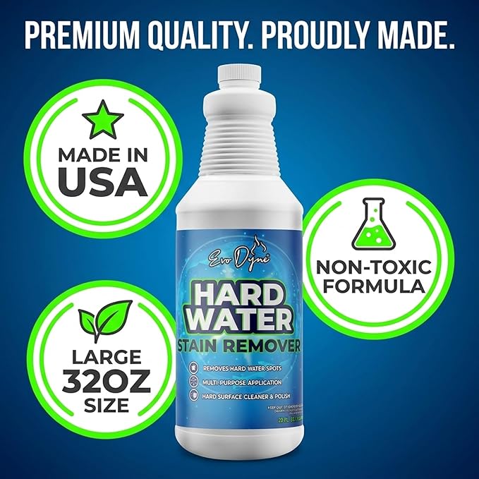 Evo Dyne Hard Water Stain Remover 32oz | Made in USA - Shower Door Cleaner, Clean Tile and Grout, Windows, Fiberglass, Tubs, Chrome (1-Pack)