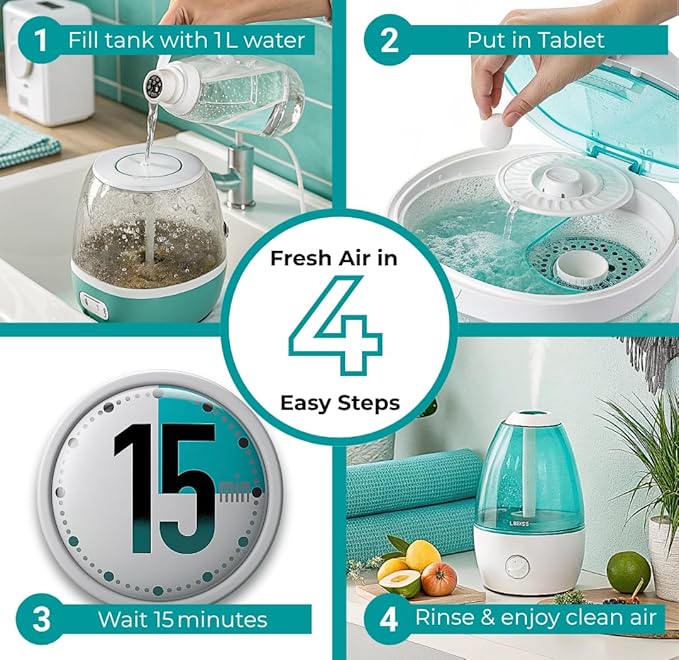 Skyis 24 pack Humidifier Cleaning Tablets Diffuser Cleaner for Stains Residue & Mineral Deposits Improves Mist Flow & Device Care Simple Drop In Formula