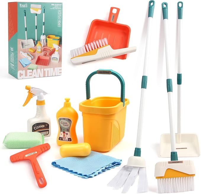 Detachable Kids Cleaning Toy Set - Broom, Mop, Dustpan, Brush, Rag Play, Housekeeping Kit, STEM Really Clean Toys Gift for Girls & Boys