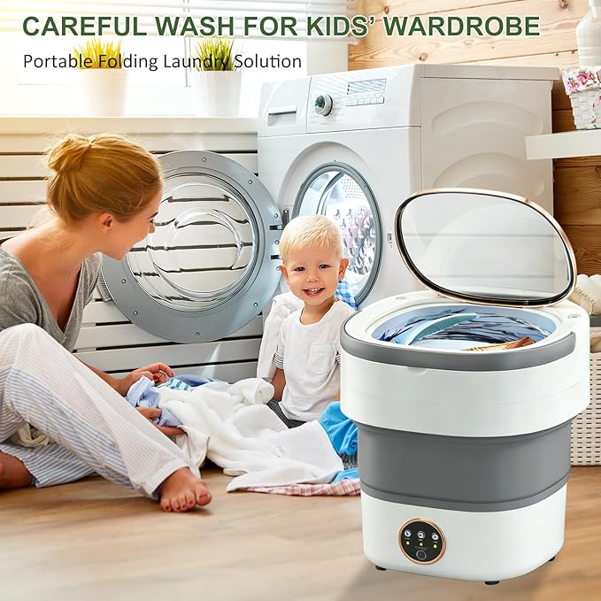Portable Washing Machine 20L —Small Foldable Washer with Spin Basket | 3 Mode Deep Clean — Mini Laundry Machine for Travel, Dorms, Camping, Ideal for Baby Clothes, Underwear, Socks Gray