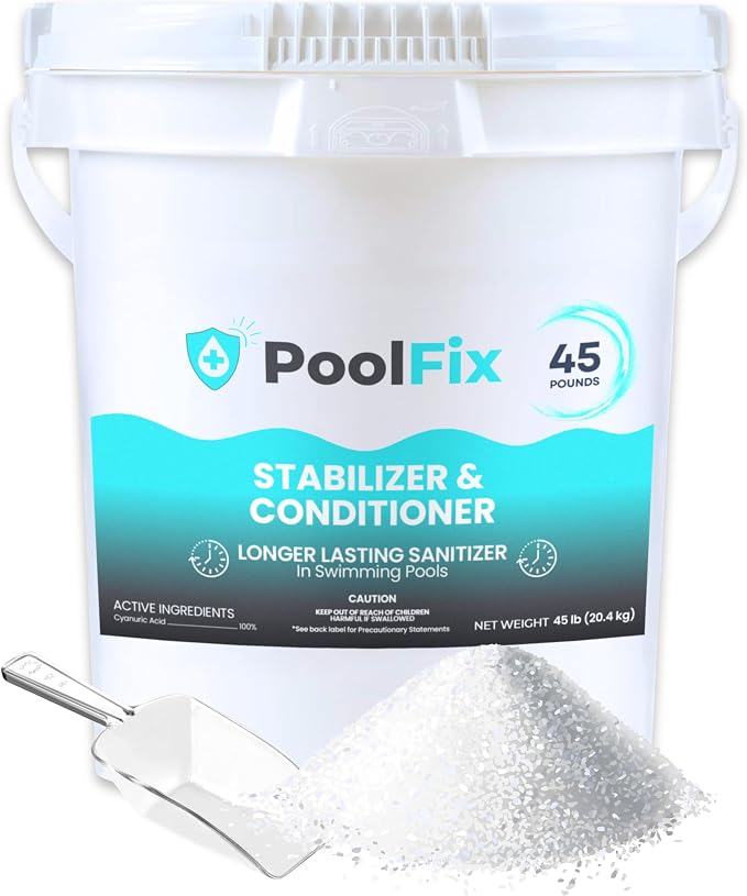 Stabilizer & Conditioner - Easy Latching Bucket for Swimming Pools | Cyanuric Acid for Pool Water Balance, Increase Chlorine Efficiency | Long-Lasting Chlorine Stabilizer (45 Pounds)