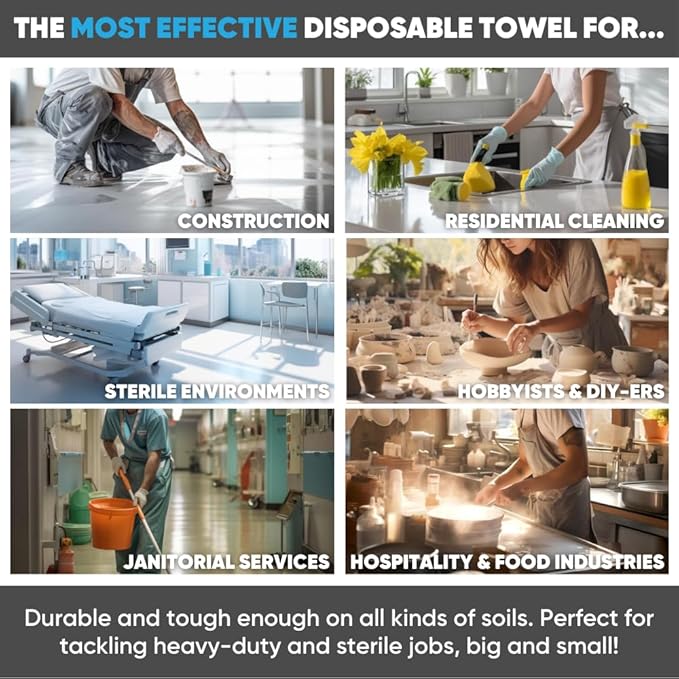 Mwipes Lint Free Cloth - 12" x 12" 500 Pack, Highly Absorbent Disposable Microfiber Wholesale Cleaning Cloths for Industrial, Medical, Staining, Cast Iron, Woodworking, Makeup, Nail Polish