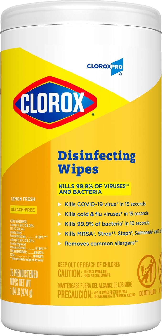 CloroxPro Clorox Disinfecting Wipes, Lemon Fresh, 75 Count (Package May Vary)