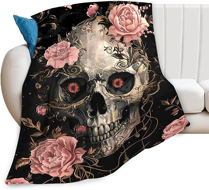 Tijuboni Skull Roses Throw Blanket Skeleton Gifts for Girls Boys Women Men Kids Adults Soft Flannel Fleece Blanket for Couch Sofa Bed Home Decor 40"x50"