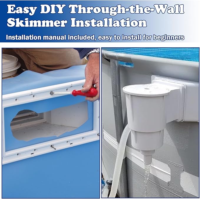 Above Ground Pool Skimmer Kit- Wide Mouth Opening Thru-Wall Skimmer- Outer Dimensions：13-9/16 in (W) x 7-9/16 in (H) ，Inner Dimensions 11-15/16 in (W) x 5-5/16 in (H)