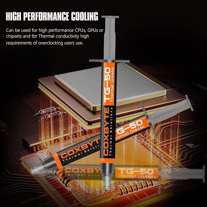 TG-50 Thermal Paste, 18.2W/m-K High Thermal Conductivity, Non-Conductive Thermal Grease for CPU/GPU/Laptop/Server, 5+ Year Longevity, 2g Syringe with Spatula & Cleaning Wipes