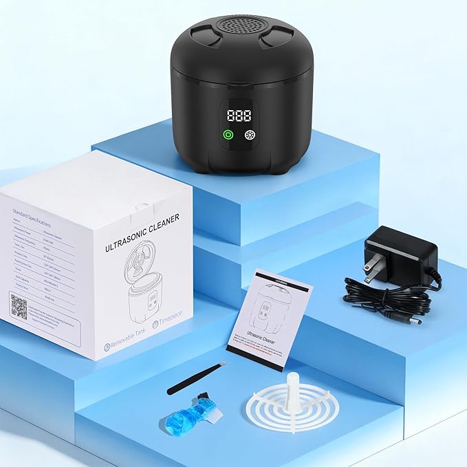 Ultrasonic Retainer Cleaner 25W Portable Ultrasonic Denture Cleaner Multi-Mode 45KHz with Drying and Removable Inner for Dental Trays, Braces, Jewelry, Toothbrushes, Mouth Guards, Aligners,Ring Black