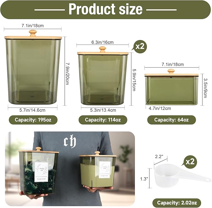 Zingbee 4 Pack Laundry Pods Container & Dryer Sheet Holder, Plastic Pod Holder with Lids & Scoops, Laundry Room Organization and Storage Sets for Powder, Detergent, Scent Booster