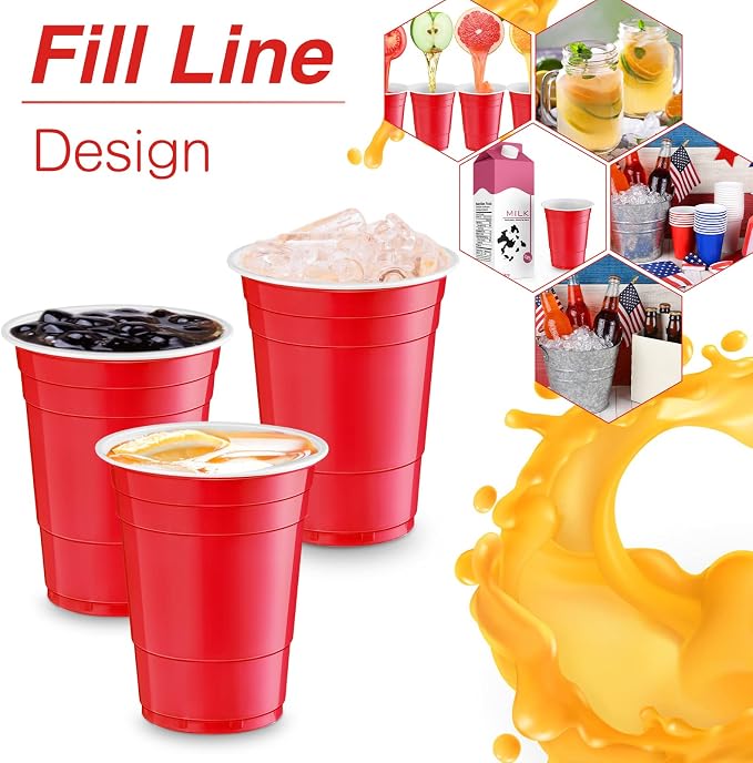 Lounsweer 100 Pcs 16 oz Disposable Party Cups Plastic Heavy Duty Drinking Water Cups for Birthday Baby Shower Wedding BBQ Picnic Party Supplies(Red)
