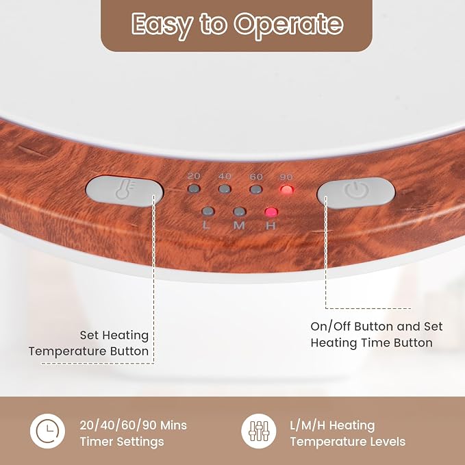 Giantex Towel Warmer Bucket, 23L Large Hot Towel Bucket for Bathroom Spa, Wood Handle, 3 Heating Modes, Adjustable Timer & Auto Shut Off, Fits Up to Two 40" x 70" Oversized Towels, Blankets, Brown