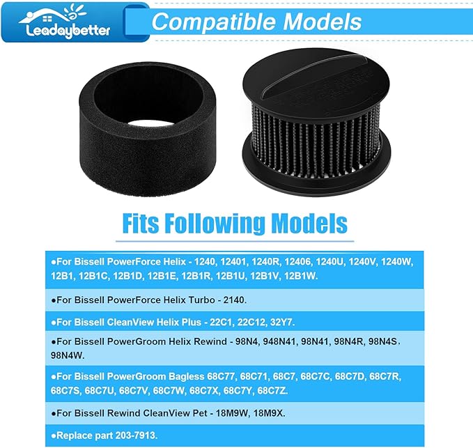 Leadaybetter 4 Pack Replacement Filter for Bissell Power Force & Helix Turbo Inner and Outer Filter Set for Bissell 32R9,203-7913