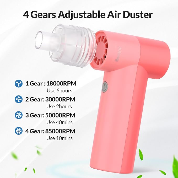 Bestrip Compressed Air Duster, 85000RPM Handheld Electric Air Duster, 4 Gears Adjustable Jet Dry Blower for Car Computer Keyboard Cleaning (Cherry Pink)