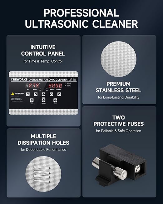 CREWORKS 22L Digital Ultrasonic Cleaner with Degas Gentle Modes, 5.8 gal. Ultrasonic Cleaning Machine, 480W Professional Ultrasound Cleaner with 600W Heater & 30 min Timer for Auto Machine Parts Tools