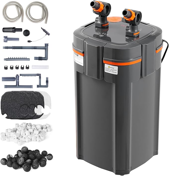 VEVOR Aquarium Filter 317GPH, 4-Stage Canister Filter 75-100 Gallon, Ultra-Quiet Internal Aquarium Filter with UV Protection, Submersible Power Filter with Multiple Function for Fish Tanks, 12W
