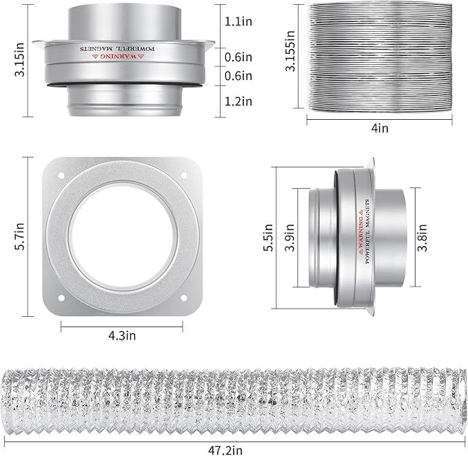 Magnetic Dryer Vent Connector Kit, DV180 Airtight Seal Coupling, Strong Magnet Quick Connection Self-Alignment Easy to Clean Included a 4ft 4" Duct & 2 Clamps