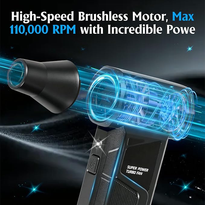 TPQKA Compressed Air Duster 110000RPM, Rechargeable Cordless Electric Air Duster – Replace Canned Air, 3+1 Gears 41m/s for PC Keyboard Computer Car Detailing Home Dusting