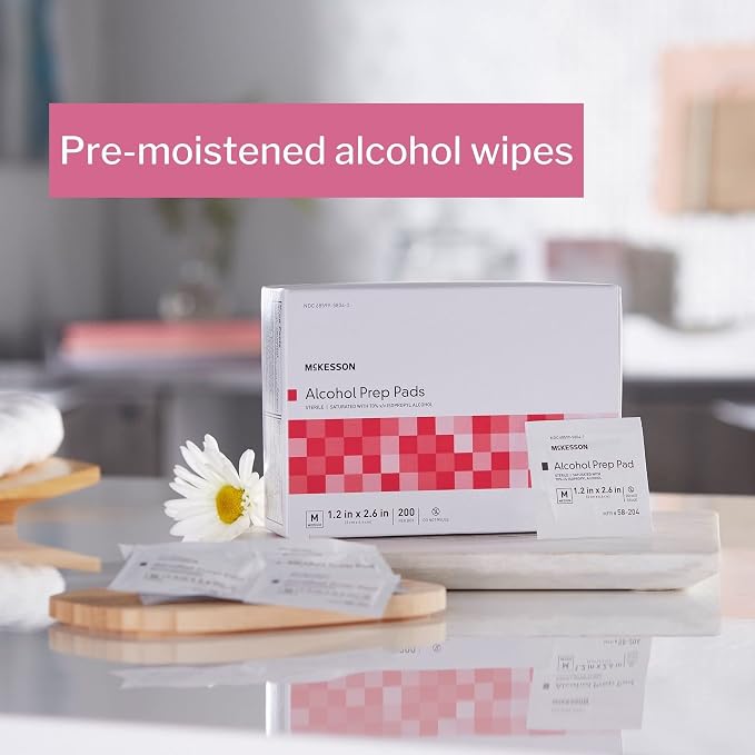 McKesson Alcohol Prep Pads, (400 Count) - Sterile, Individually Wrapped Wipes, 70% Isopropyl Alcohol, Medium Size, 2-Ply, Medical Grade, First Aid, 1 Box
