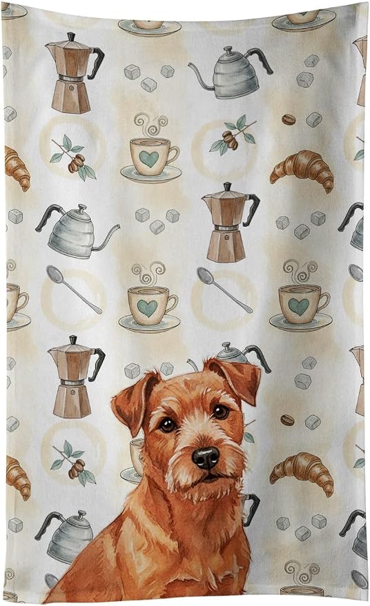 Caroline's Treasures Red Norfolk Terrier Coffee Bar Kitchen Towel Velour Plush Front and Cotton Loop Back Machine Washable