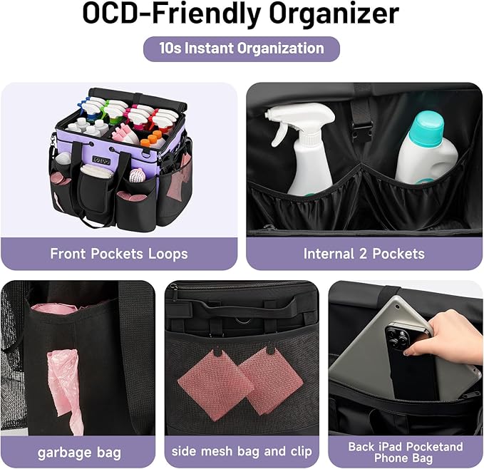 LOEUO Large Cleaning Caddy for Cleaning Supplies Organizer, Rolling Cleaning Caddy Bags with Wheels for Housekeepers, Cleaning Carts on Wheels for Home Car Office Picnic