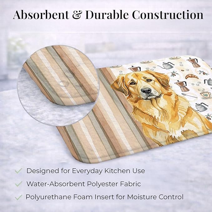 Caroline's Treasures Lion Yellow Leonberger Coffee Bar Dish Drying Mat Absorbent Dish Drying Mat Pad for Kitchen Counter Dish Drainer Mat for Countertop, 14 x 21", Multicolor