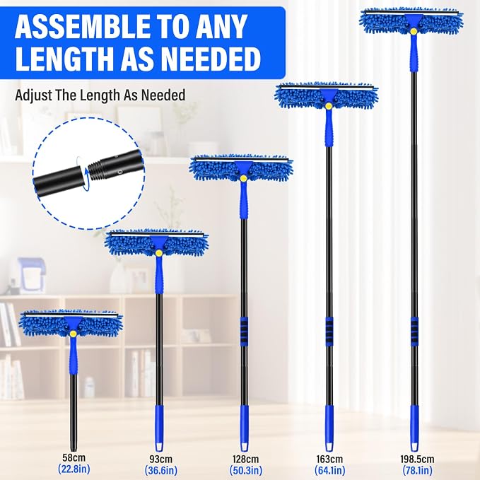 Window Cleaning Kit with Bucket 3 Gallon, 2-in1 Window Squeegee with 79" Long Handle, Professional Window Washing Equipment Cleaner Tool for Home Outdoor Commercial Use