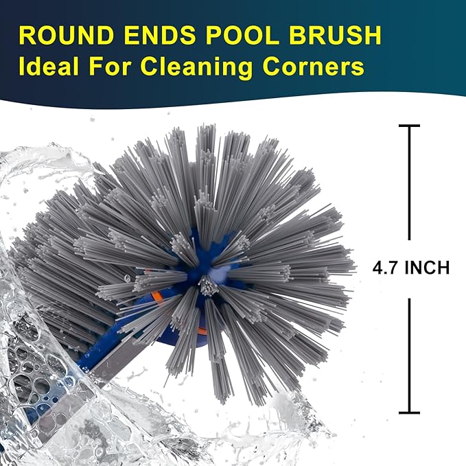 POOLAZA Larger Capacity Pool Net Skimmer with Durable Deep Net & 17.5" Round Ends Pool Brush with Sturdy Aluminum Handle
