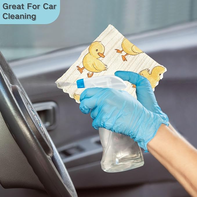 Cute Yellow Ducks Stripe Kitchen Towels Dish Cloths Set of 6 Microfiber Cleaning Cloths for Cars Super Absorbent Machine