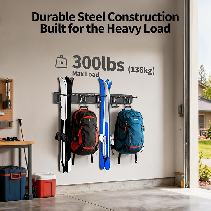 Extra Wide Tool Rack Wall Mount –Garage Storage Organization System,Shovel Holder for Garage,Shed & Barn,Organizer for Shovels,Rakes,Brooms,300 lbs Capacity,Wall-Mounted Organizer for Garage,Shed