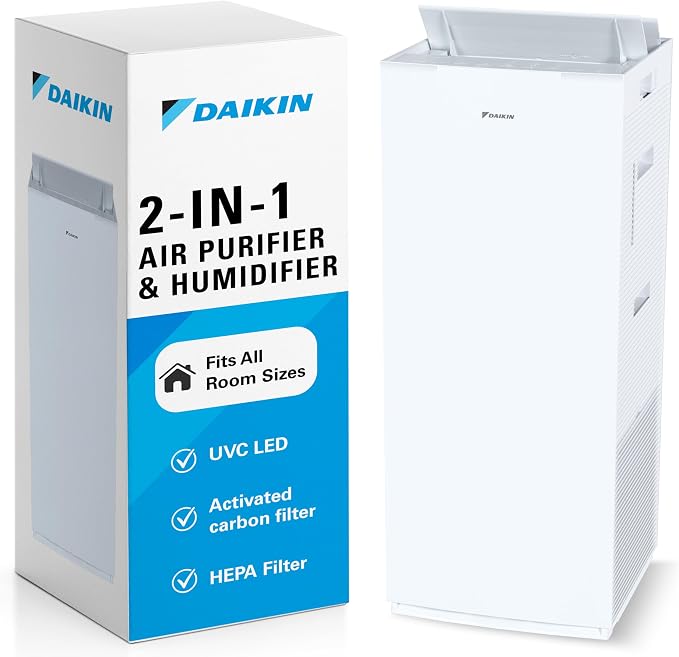 Daikin MCKB70YSAU Room Air Purifier for Home, HEPA, Activated Carbon, Pre-Filter and UVC LED Light, Zero Ozone Product, CARB Certified, 12.5 x 12.5 x 30 in