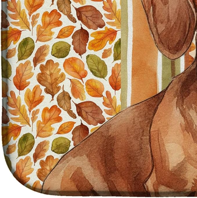 Caroline's Treasures Wirehaired Red Dachshund Heirloom Fall Dish Drying Mat Absorbent Dish Drying Mat Pad for Kitchen Counter Dish Drainer Mat for Countertop, 14 x 21", Multicolor
