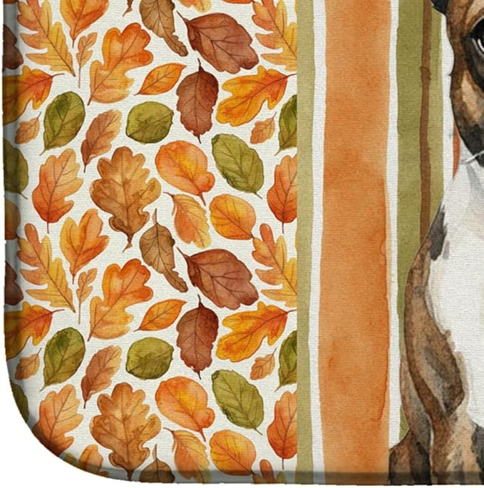 Caroline's Treasures Brindle Boston Terrier Heirloom Fall Dish Drying Mat Absorbent Dish Drying Mat Pad for Kitchen Counter Dish Drainer Mat for Countertop, 14 x 21", Multicolor
