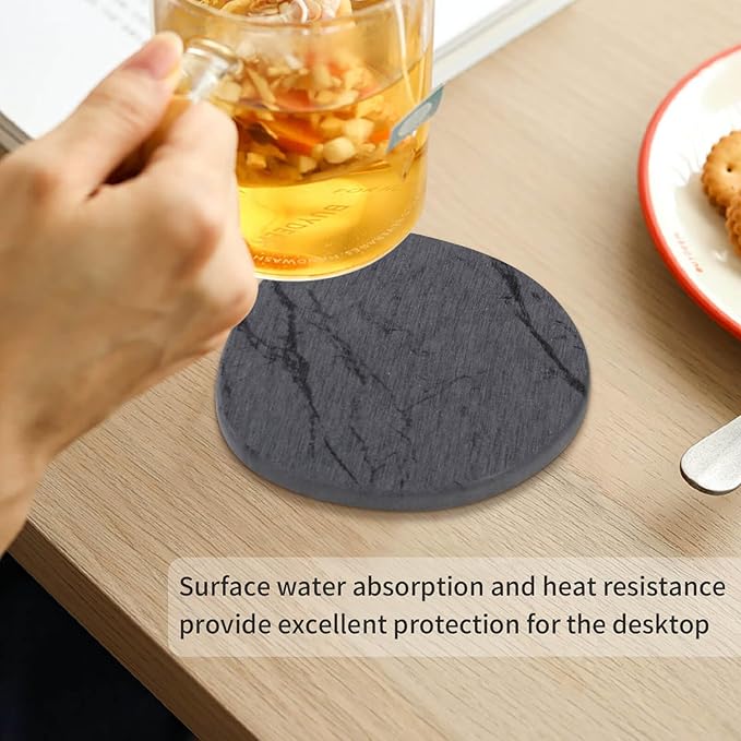 Diatomaceous Earth Coasters Set of 4，Super Absorbent Quick-Dry Heat-Resistant Drink and coffee Coasters, Modern Stone Irregular Design for Kitchen Counter and Coffee Table (Grey Coaster)