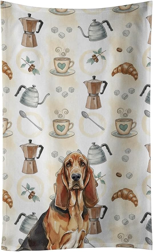 Caroline's Treasures Liver and Tan Bloodhound Coffee Bar Kitchen Towel Velour Plush Front and Cotton Loop Back Machine Washable