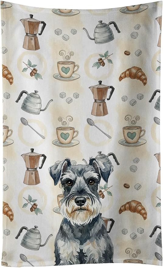 Caroline's Treasures Schnauzer Coffee Bar Kitchen Towel Velour Plush Front and Cotton Loop Back Machine Washable