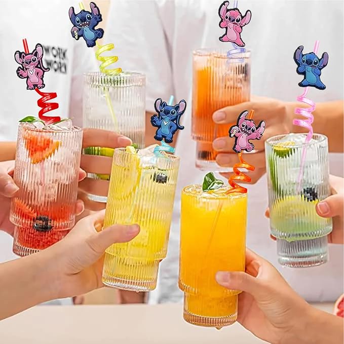 30pcs Stitch Straws Stitch Party Supplies Favors With 2pcs Cleaning Brush Plastic Reusable Straws Birthday Party Supplies For Boys Girls