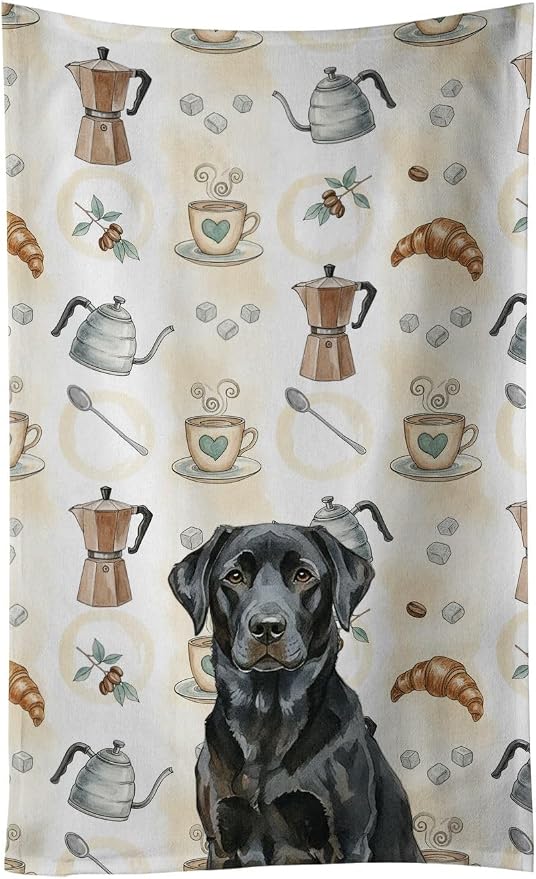 Caroline's Treasures Black Labrador Retriever Coffee Bar Kitchen Towel Velour Plush Front and Cotton Loop Back Machine Washable